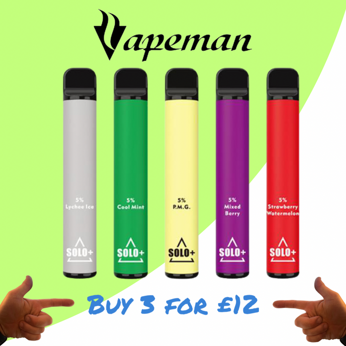 20mg Vapeman Solo+ Disposable Vape Pod 600 Puffs 3 FOR £12