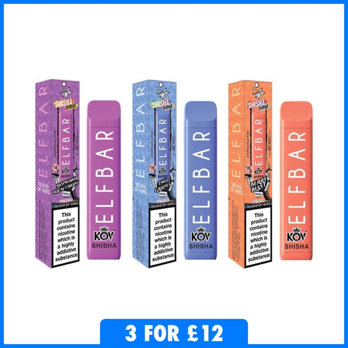 20mg Elf Bar Shisha Range Disposable Vape Pod 600 Puffs 3 FOR £12